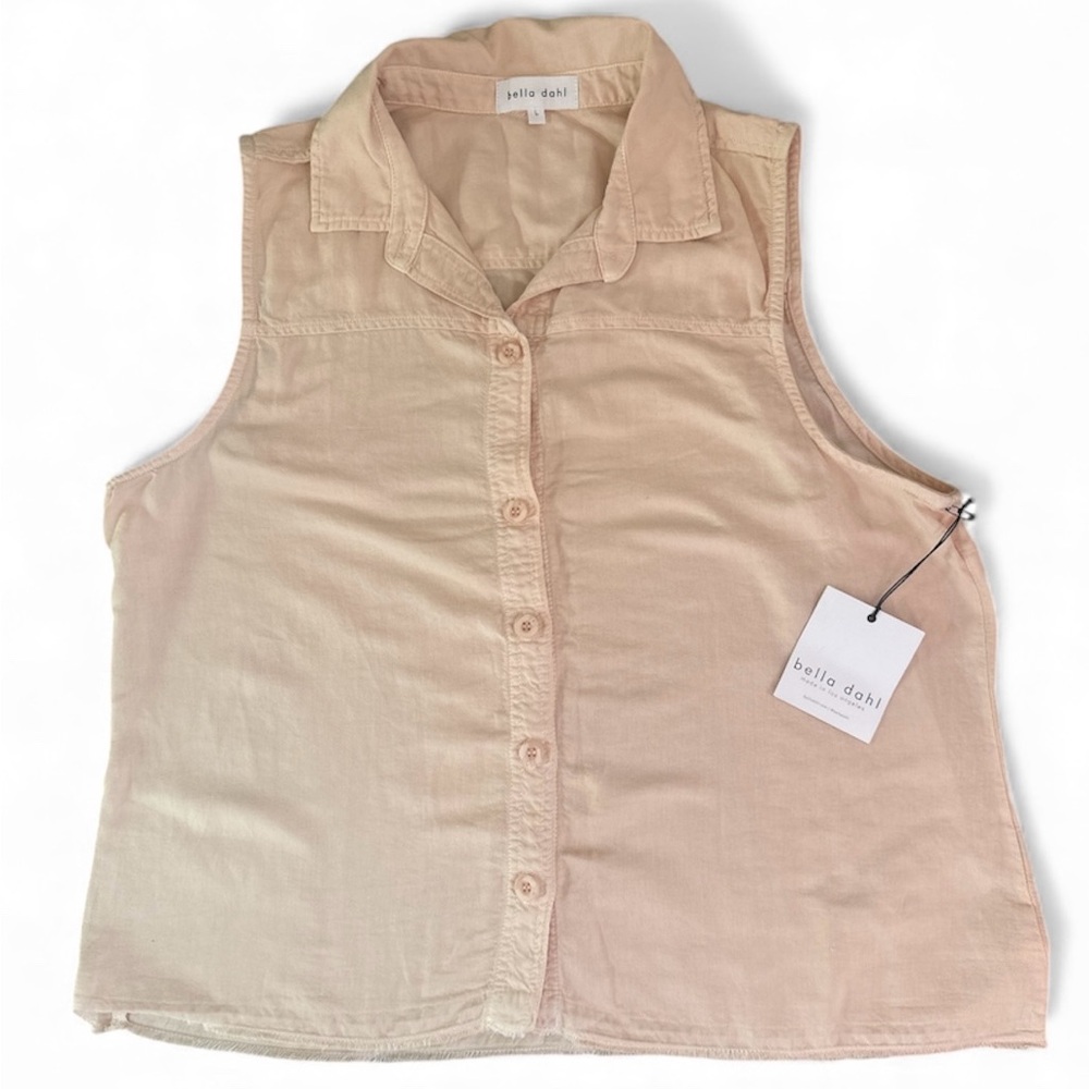 Bella Dahl Pink Shirt L Sleeveless Collar Button Down Cotton Linen NWT $119 - Picture 2 of 11